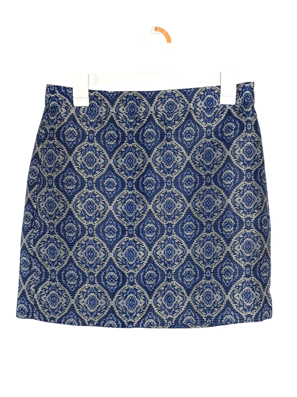 Like New J. Crew Women's Blue Geometric Jacquard Mini Skirt Size 4